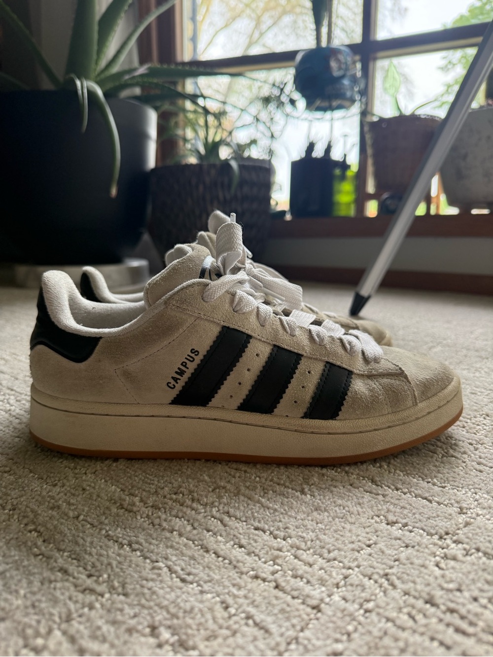 adidas Campus Suede Sneakers in Off-White with Black Stripes